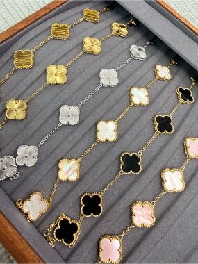 Gold and Silver Clover Link Necklace - Mother of Pearl, Black, Pink Options